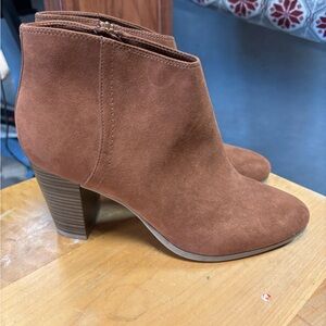 Brown suede heeled booties